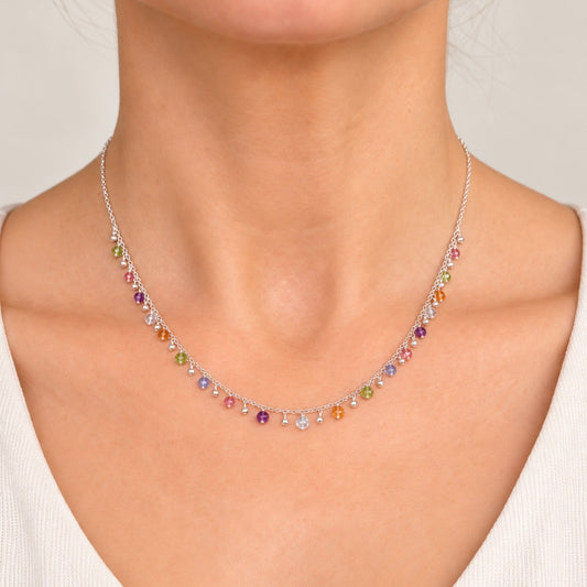 Pastel Multi Gemstone Necklace in Sterling Silver