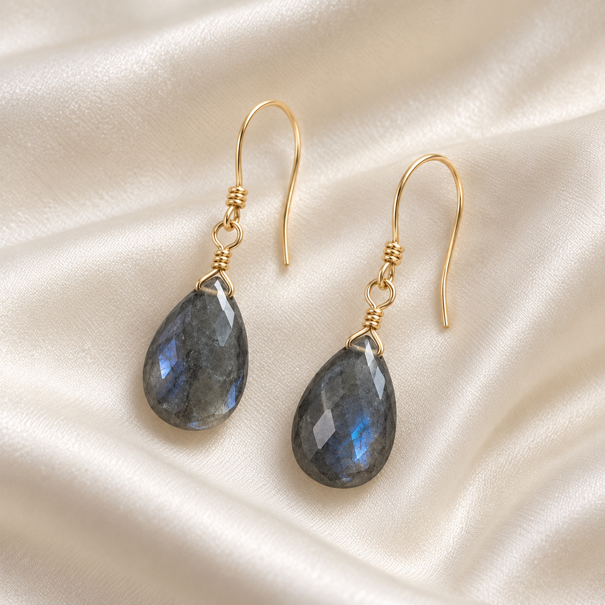 Labradorite Drop Earrings, Gold-Filled wire