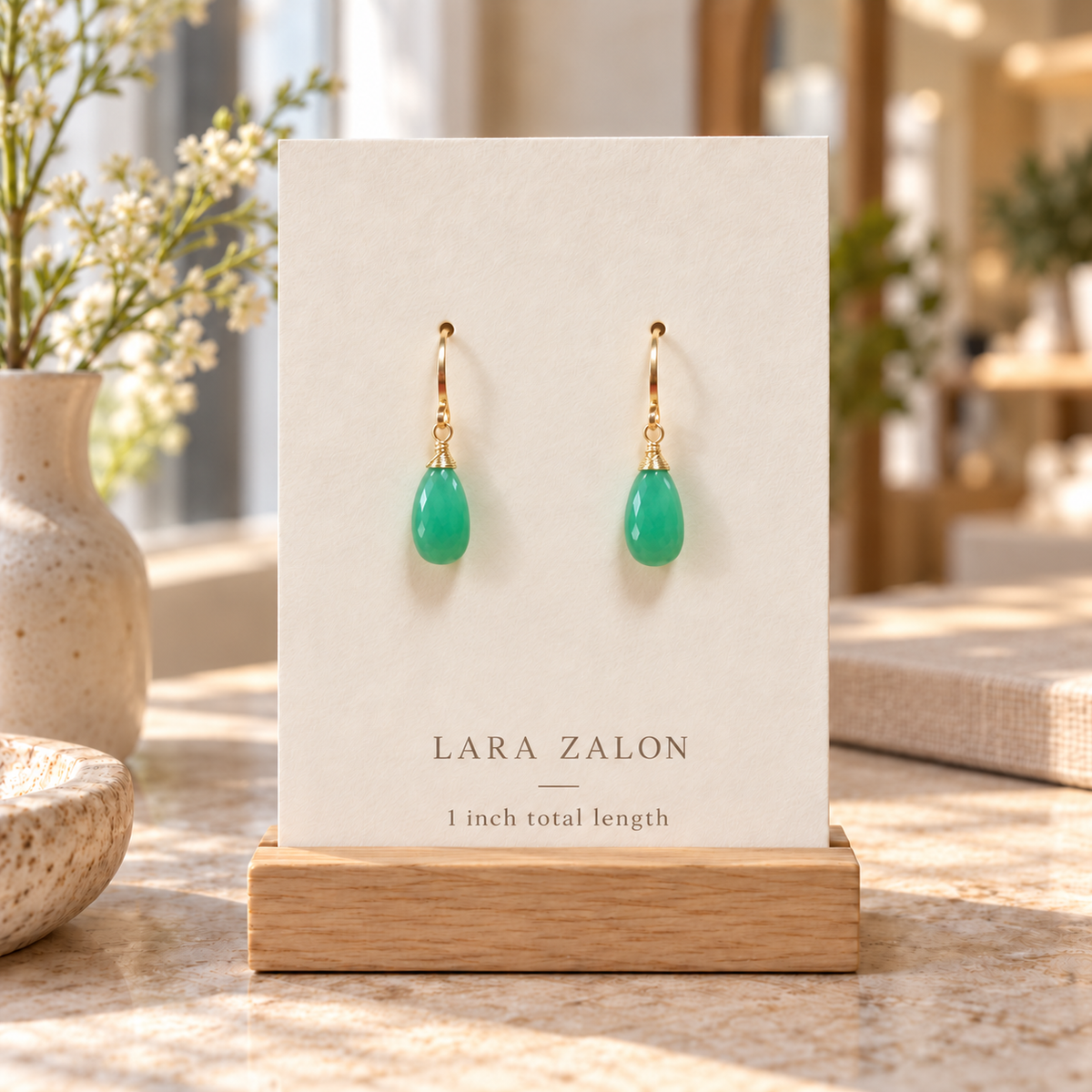 Chrysoprase Pear Drop Earrings, Gold-Filled