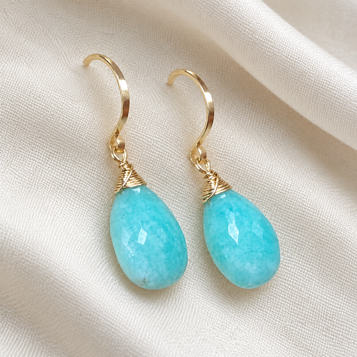 Amazonite Gold-Filled Wrap-Top Briolette Drop Earrings