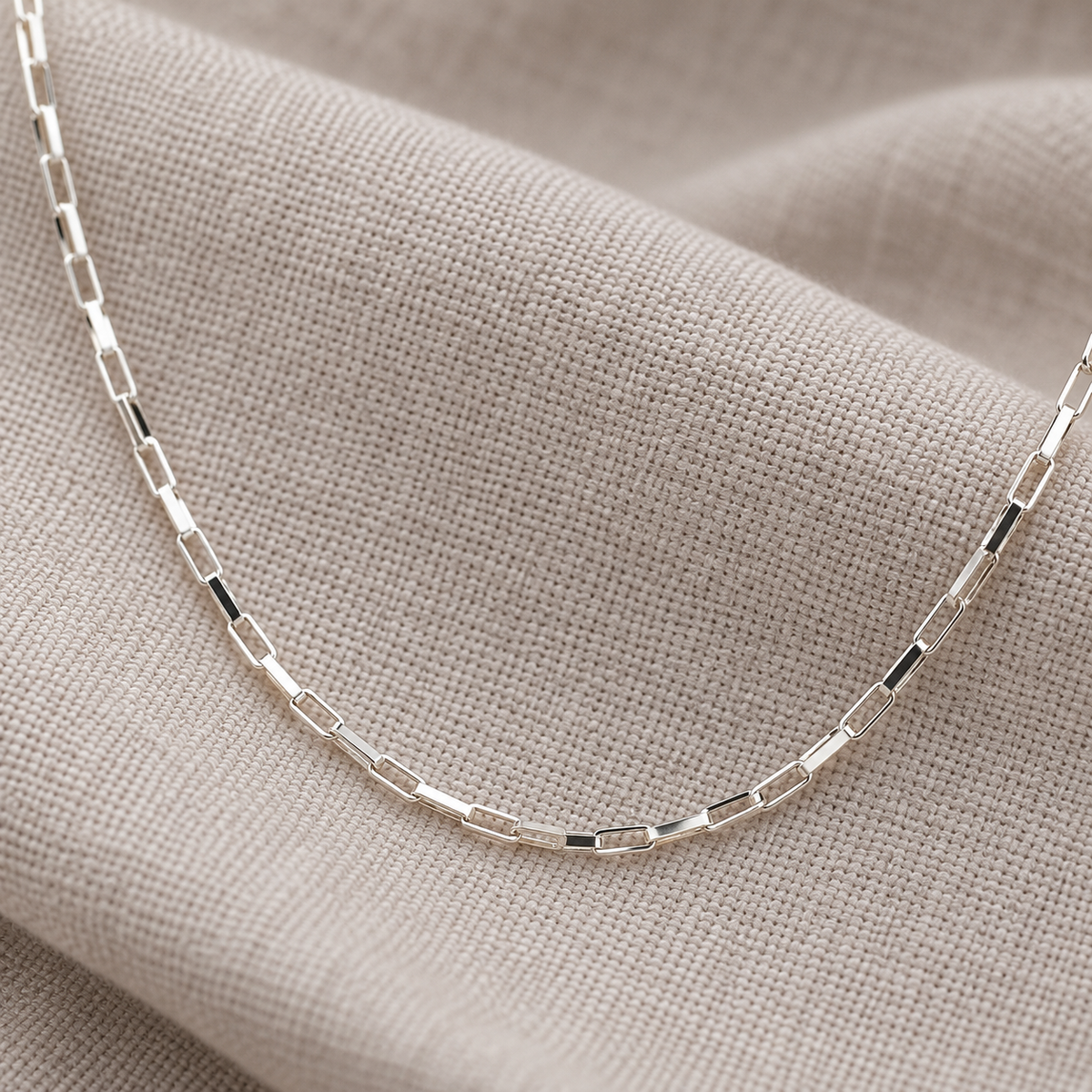 Silver Elongated Box Chain Necklace