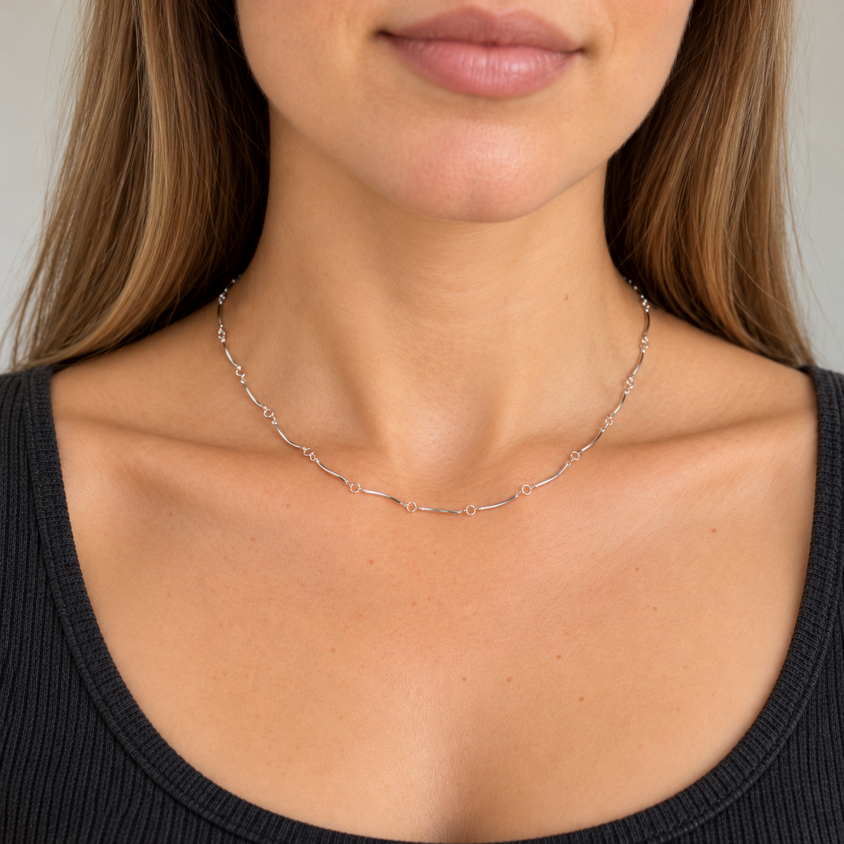 Sterling silver curved bones necklace