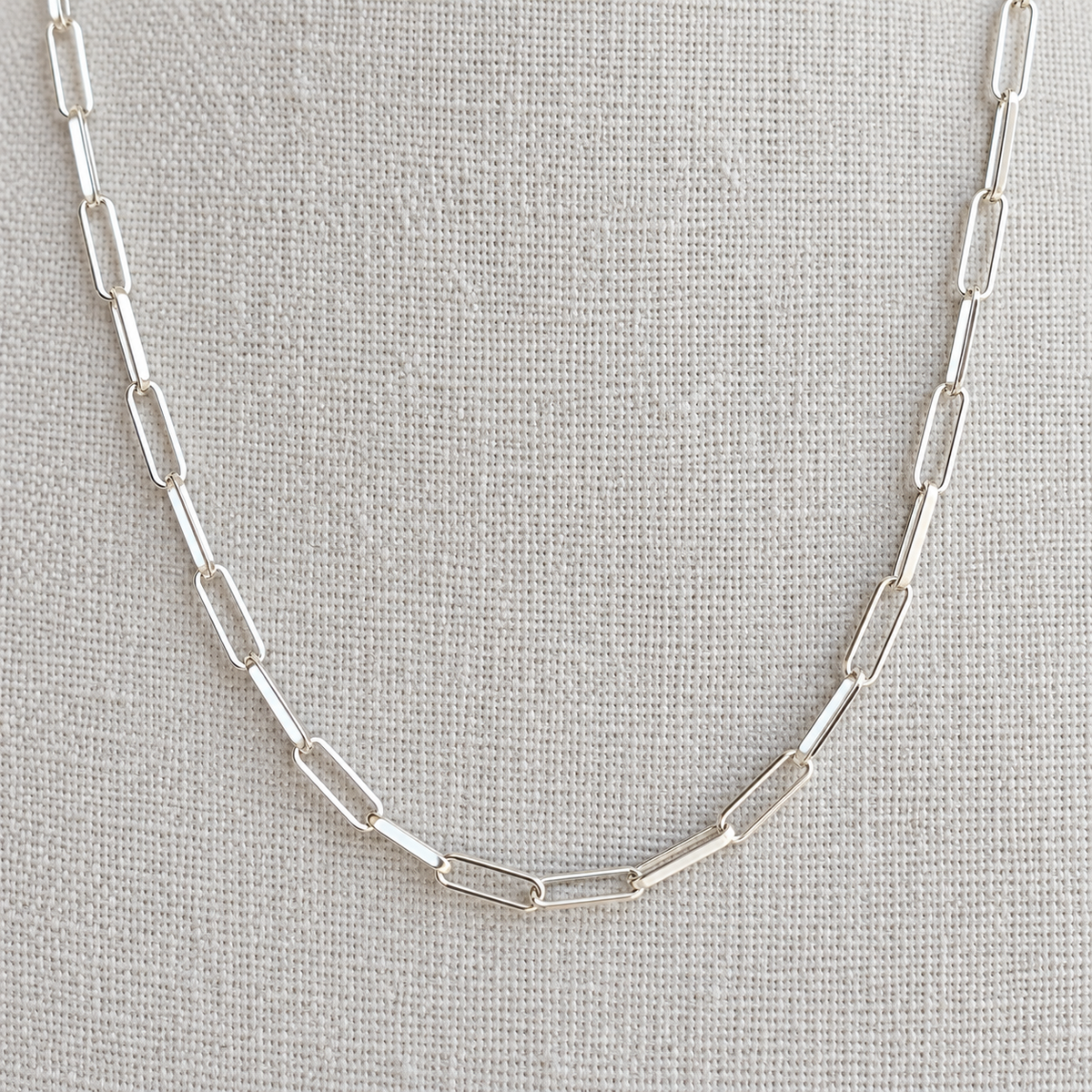 Sterling Silver Rectangle Elongated Cable Necklace