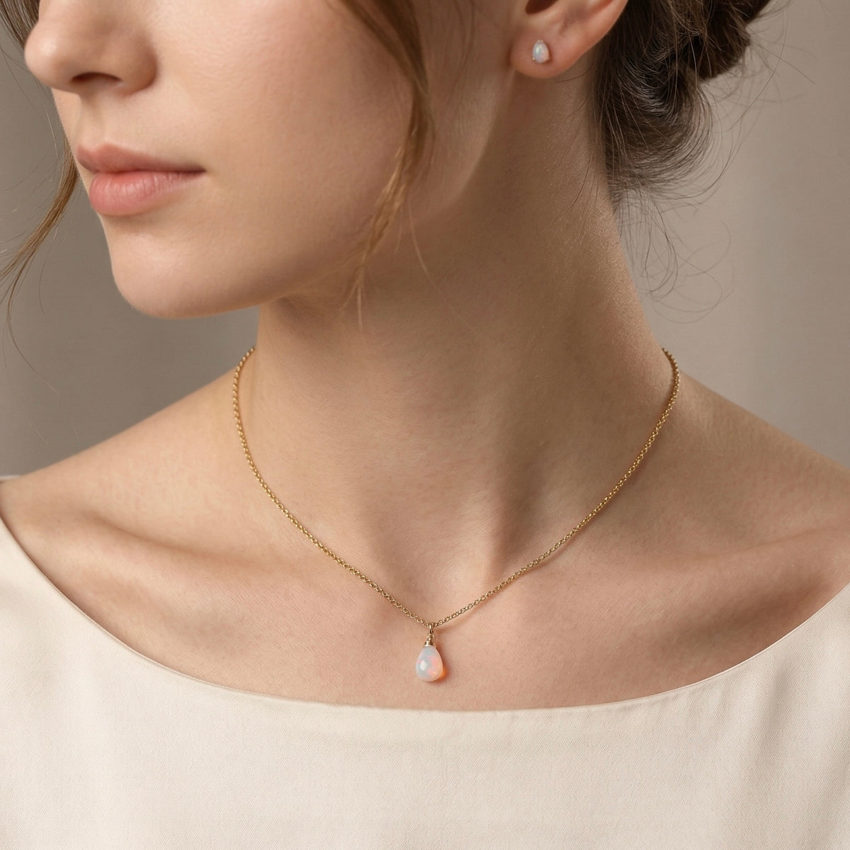 Welo Opal Teardrop Necklace in Gold Fill