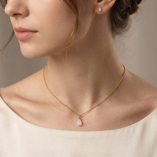Welo Opal Teardrop Necklace in Gold Fill