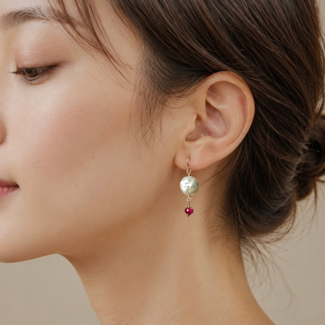 Freshwater Coin Pearl & Pink Tourmaline Earrings