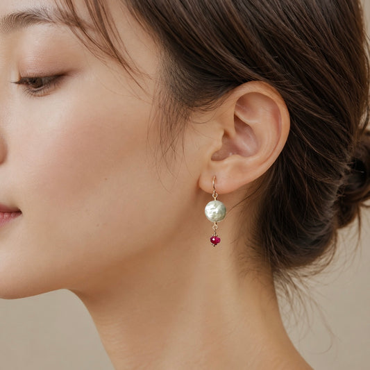 Freshwater Coin Pearl & Pink Tourmaline Earrings