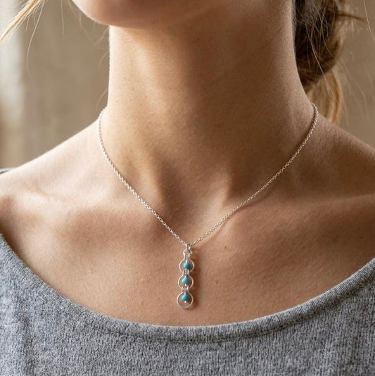 Turquoise Triple Drop Necklace | Sterling Silver Hammered Minimalist Y-Necklace