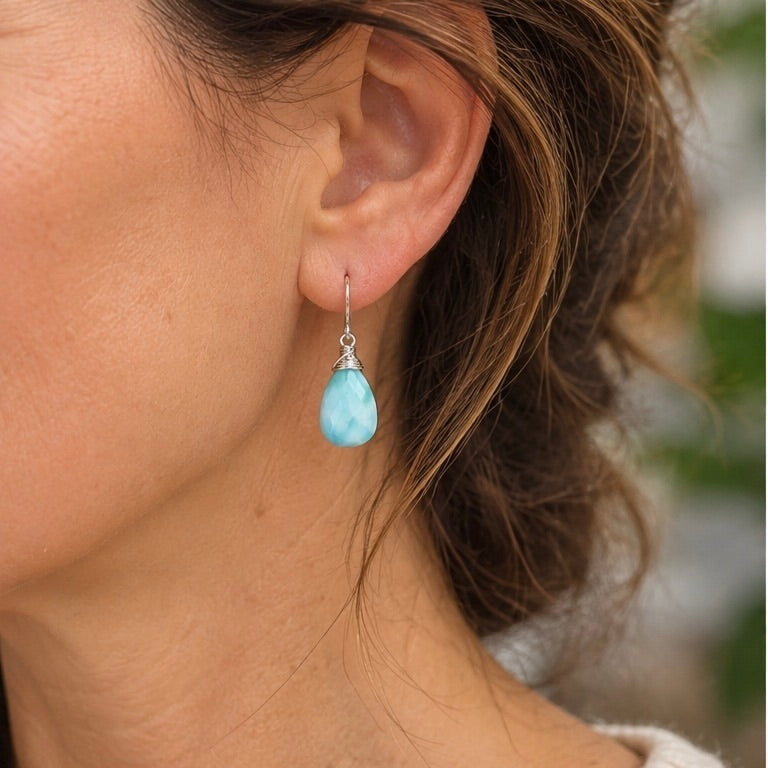 Larimar Dangle earrings on Sterling Silver