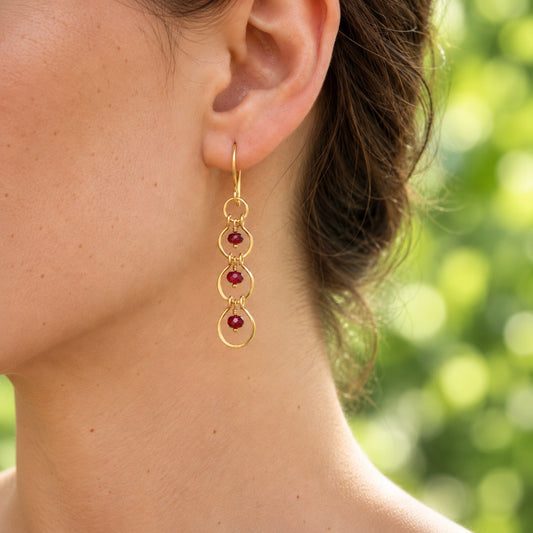 Dainty Ruby & 14K Gold-Filled Tiered Drop Earrings