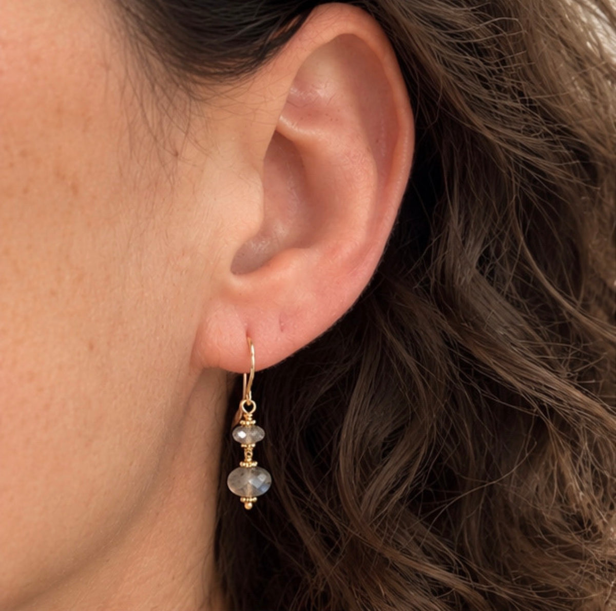2-Tier Labradorite Drop Earrings with 14k gold beads