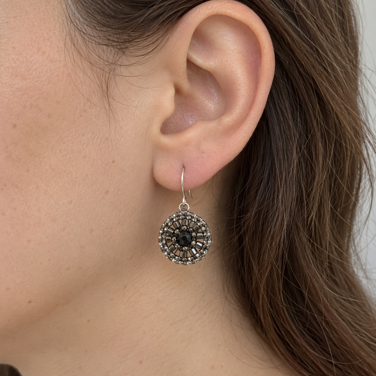 Silver & Miyuki Glass Woven Oval Earrings