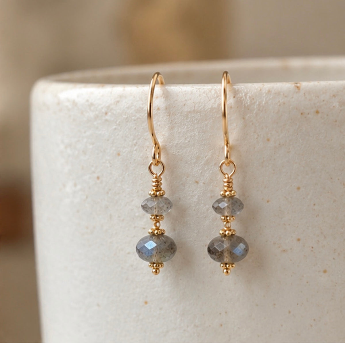 2-Tier Labradorite Drop Earrings with 14k gold beads