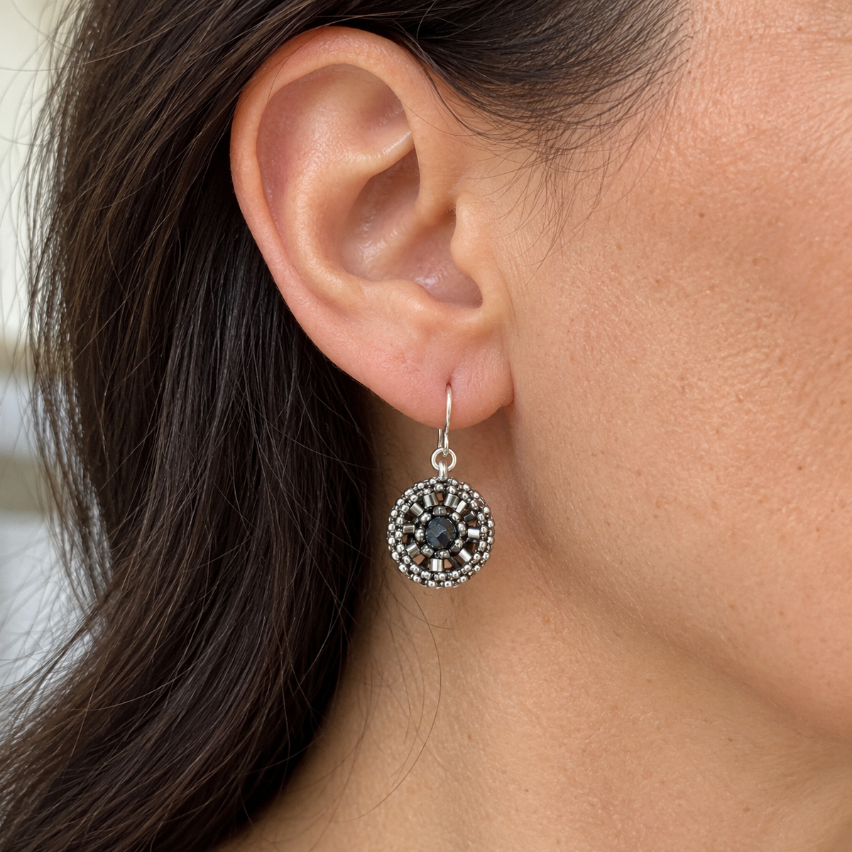 Silver & Miyuki Glass Woven Oval Earrings