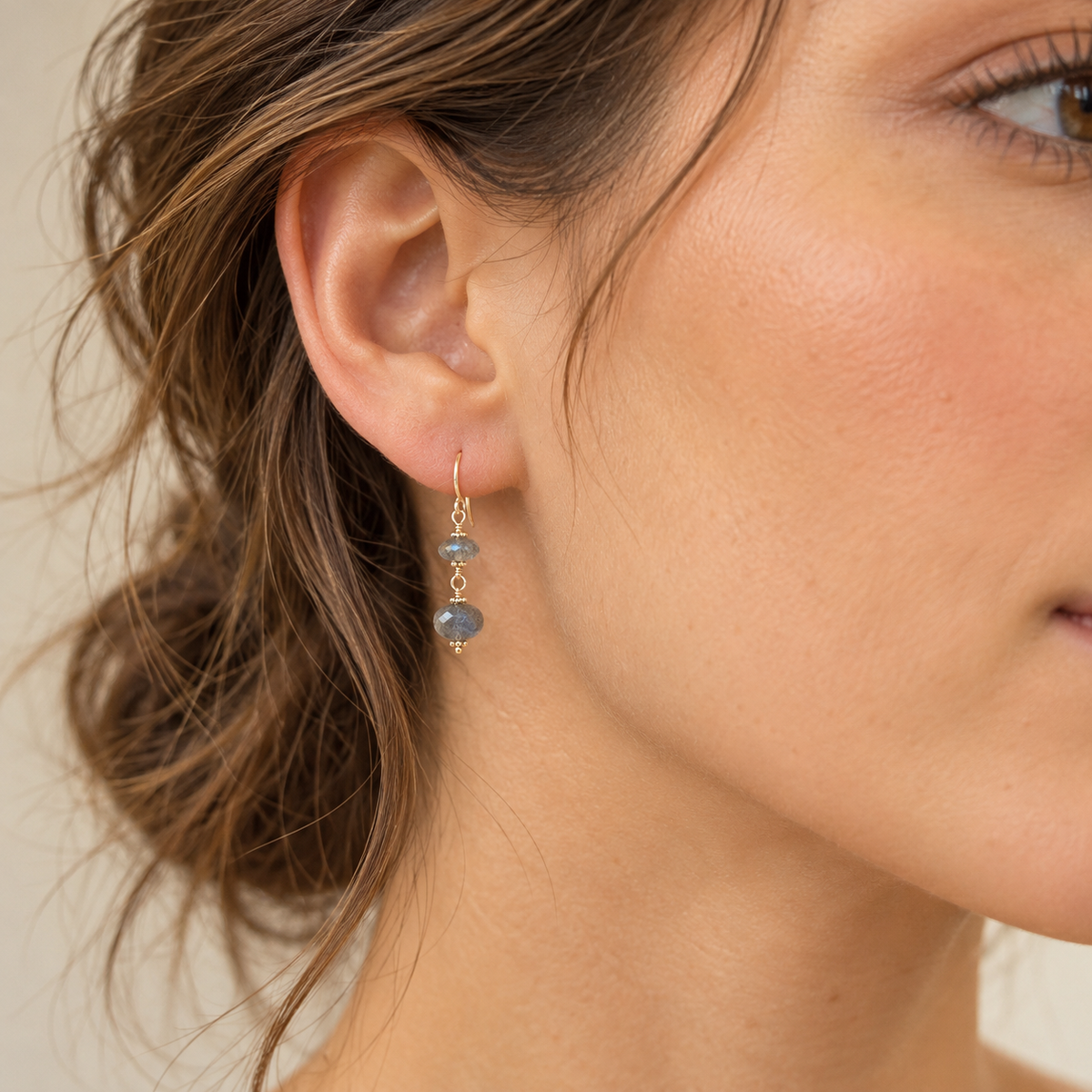 2-Tier Labradorite Drop Earrings with 14k gold beads