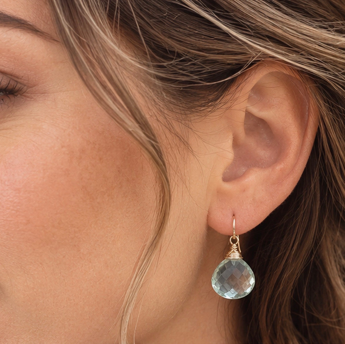 Green Amethyst Briolette Wrapped Top Earrings – Gold-Filled