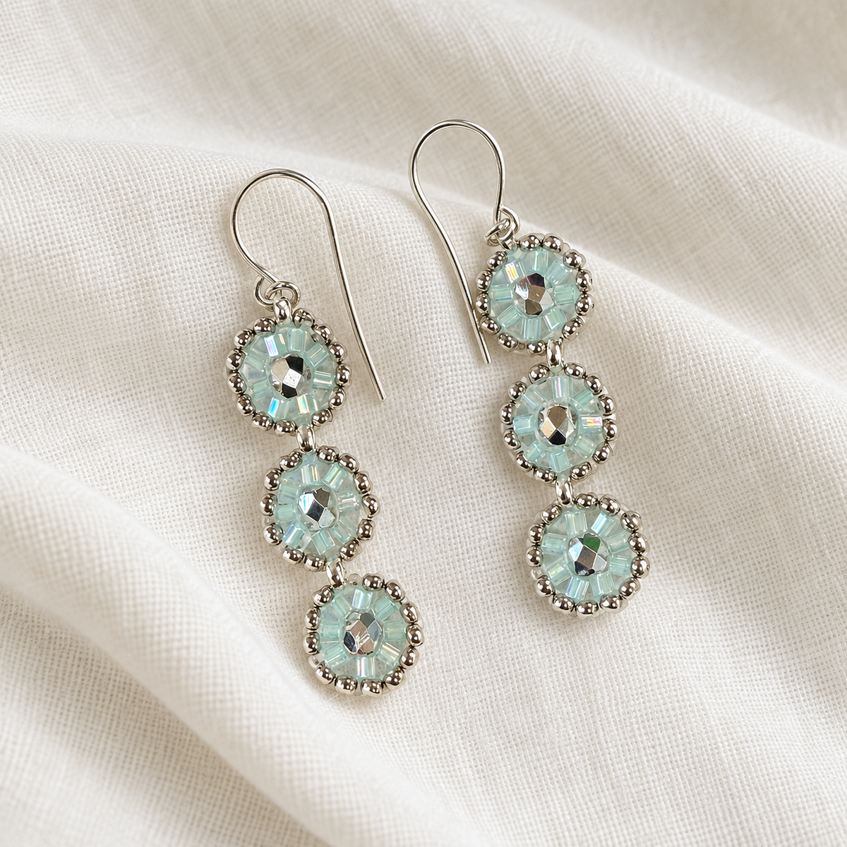 Silver & Miyuki 3-Tier Glass Woven Oval Earrings