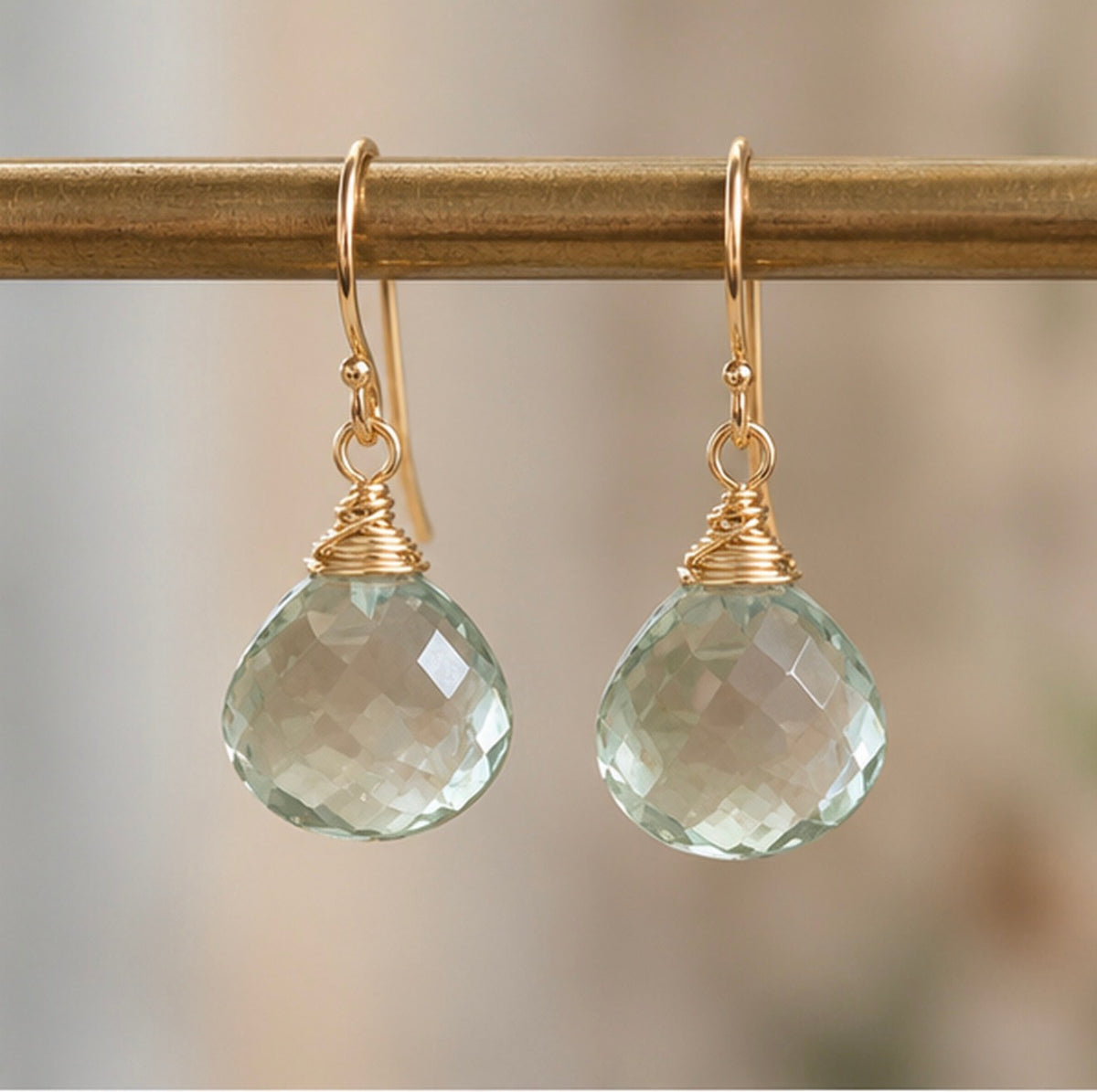 Green Amethyst Briolette Wrapped Top Earrings – Gold-Filled