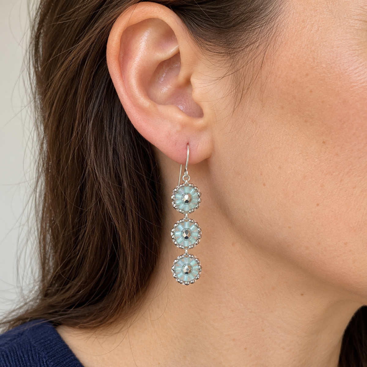 Silver & Miyuki 3-Tier Glass Woven Oval Earrings