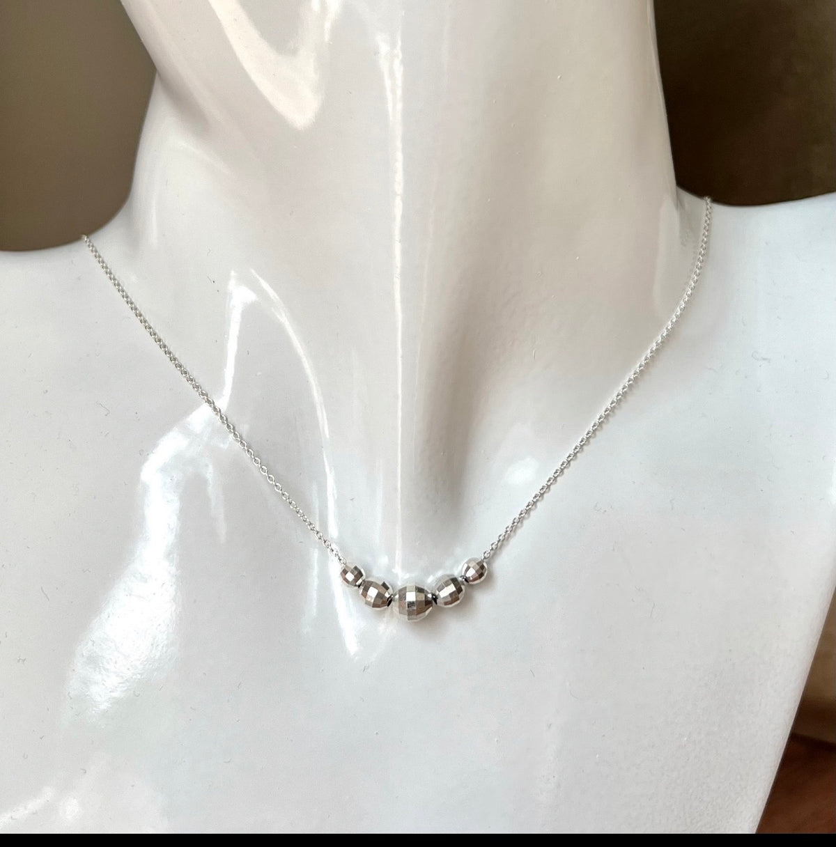 Sterling Silver Graduated Disco Bead Necklace