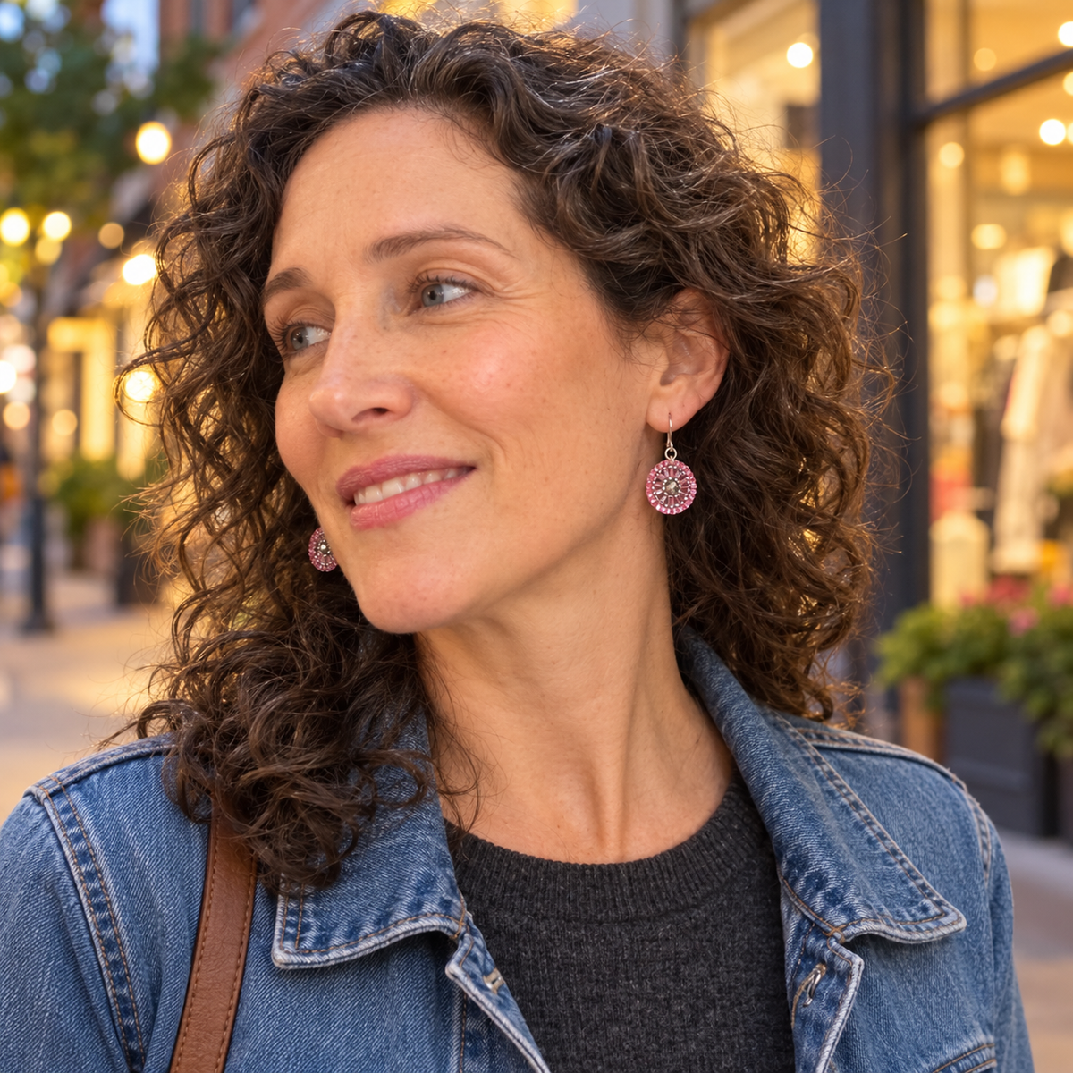 Silver & Pink Bead Woven Oval Earrings