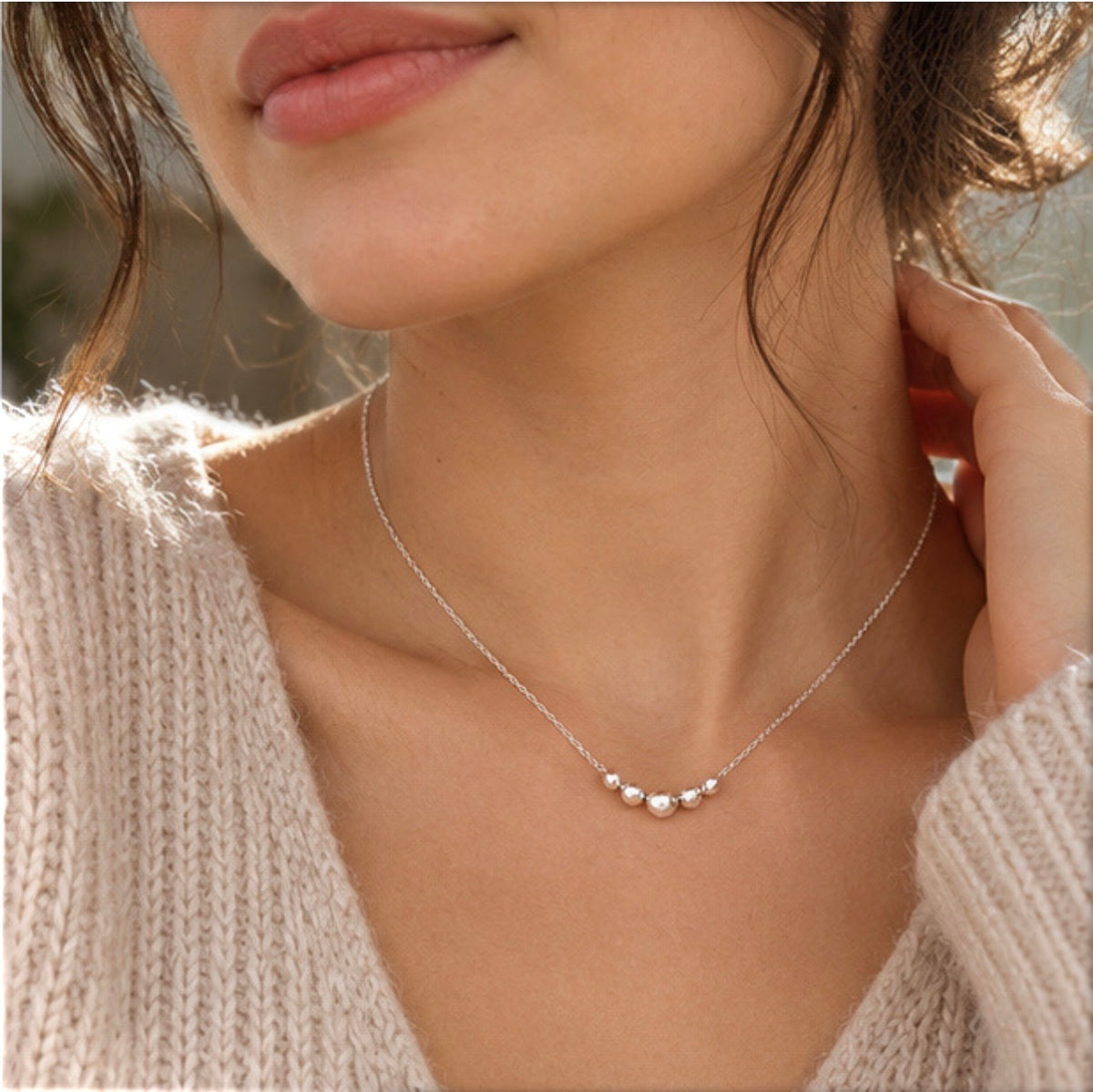 Sterling Silver Graduated Disco Bead Necklace