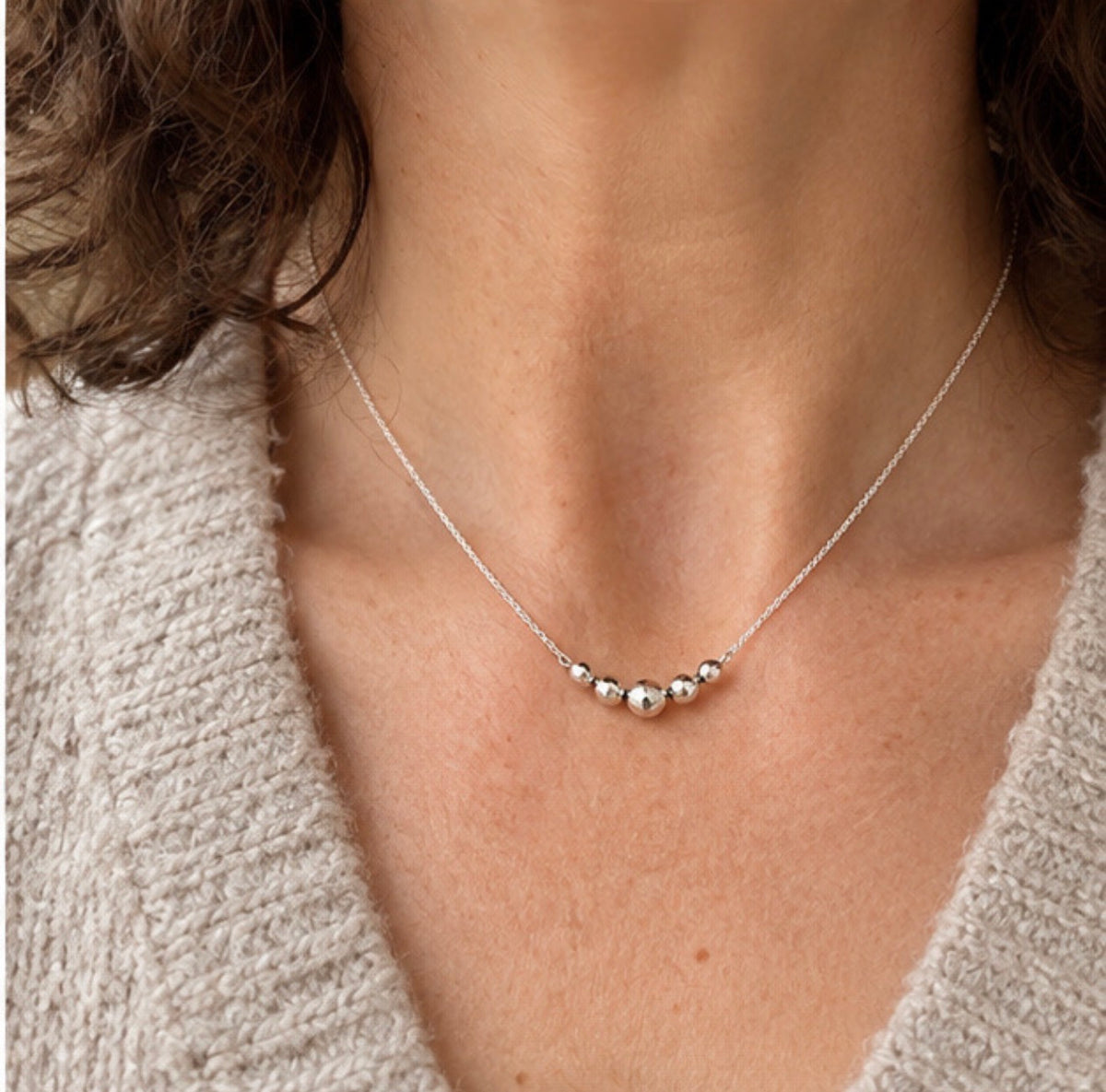 Sterling Silver Graduated Disco Bead Necklace
