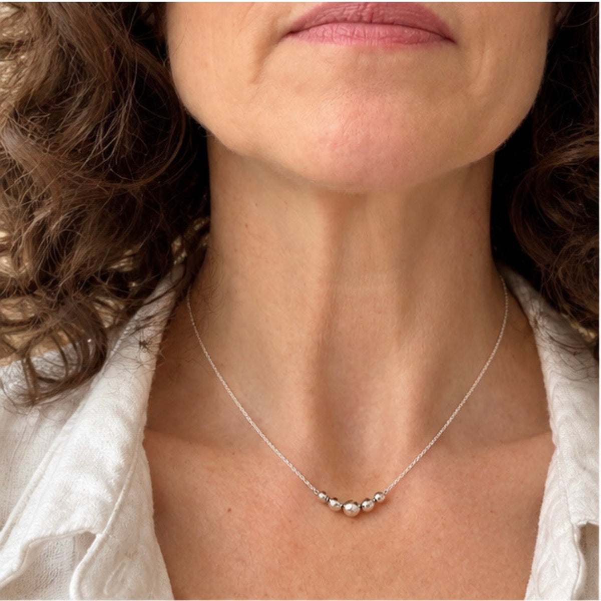 Sterling Silver Graduated Disco Bead Necklace